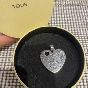 TOUS Silver Heart Pendant Necklace with Engraved Words
